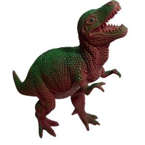 Tyrannosaurus Rex Dinosaur Figurine Toy 7" Tall  Green & Red